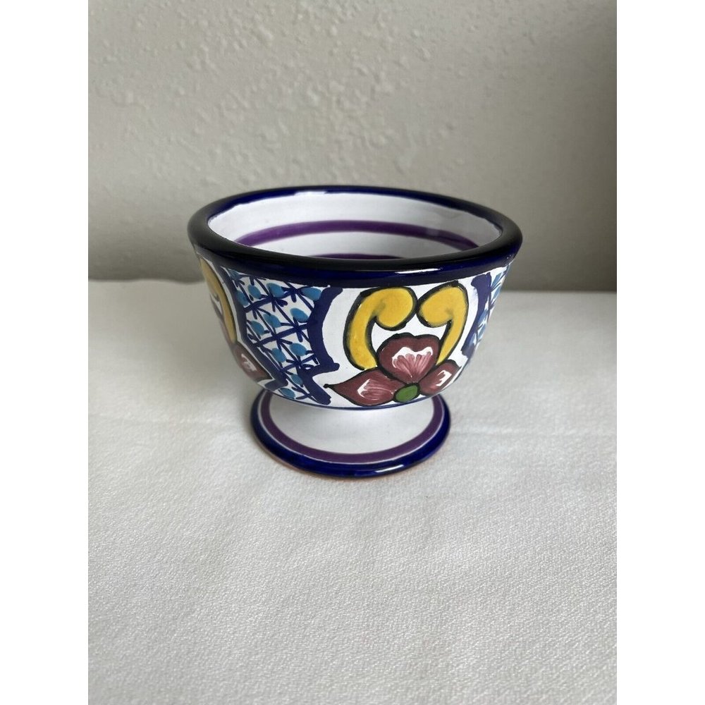 Talavera Mexican Pottery 3” Short Goblet Glass Floral “La Fe” Faith